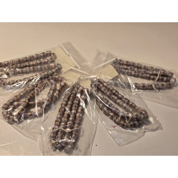 5 Glass Bead Strands Purple White Brown Patterned Oval Beads Jewelry Lot #206 - Picture 2 of 4